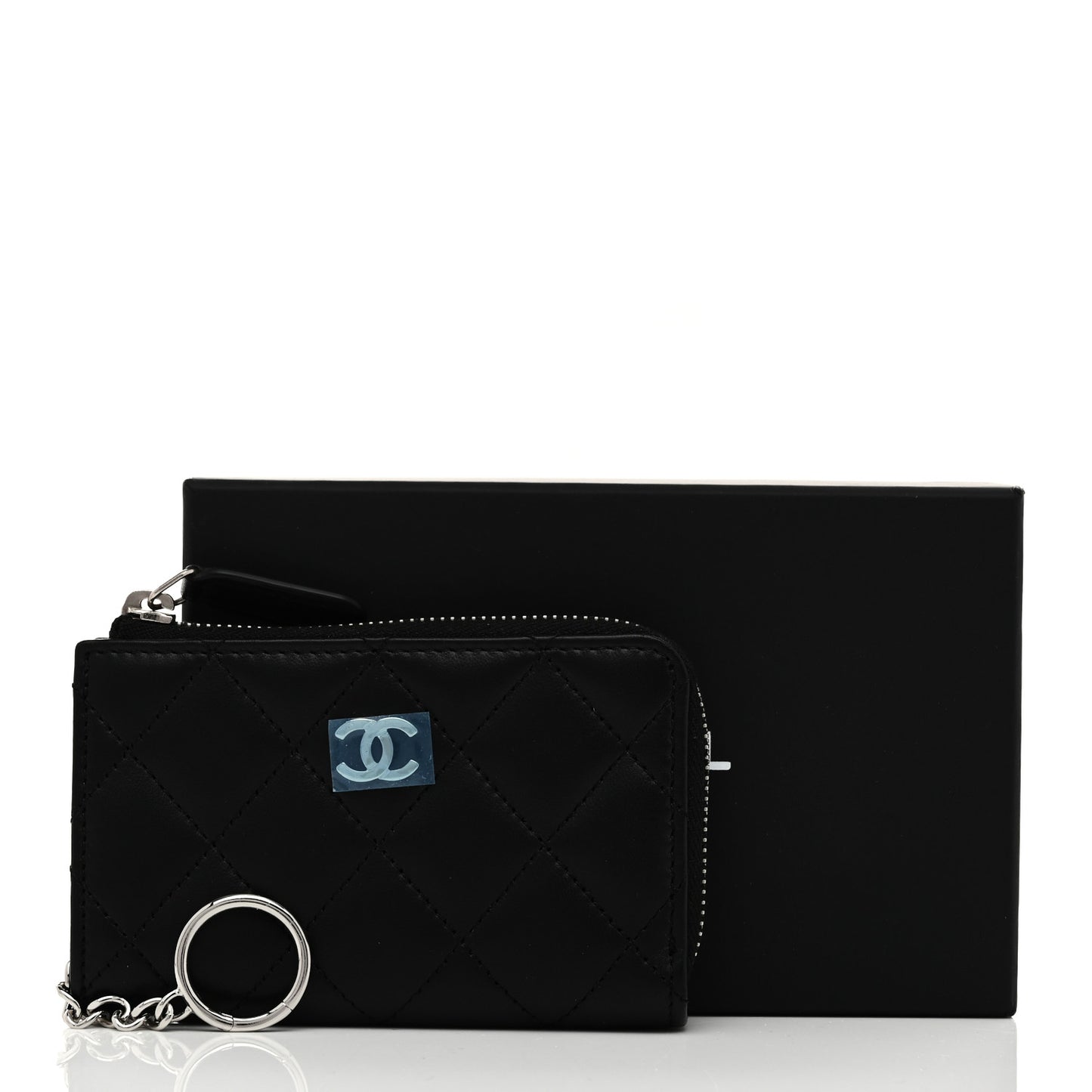 Lambskin Quilted Key Holder Case Black