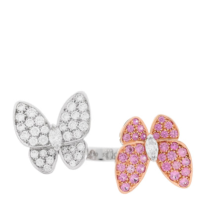 Van Cleef & Arpels 18K White Rose Gold Diamond Pink Sapphire Two Butterfly Between The Finger Ring 55 7.25 1 of 4