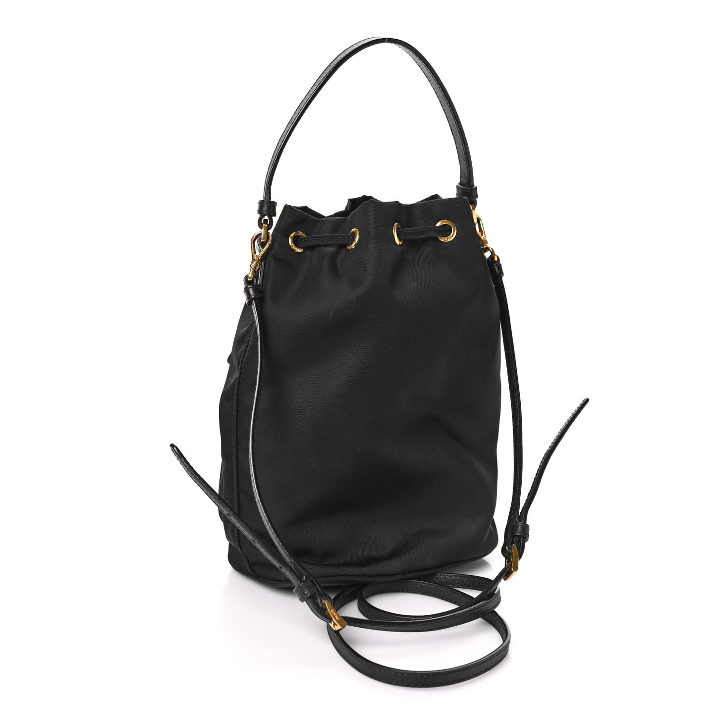 Saffiano Tessuto Nylon Mini Bucket Crossbody Bag Black