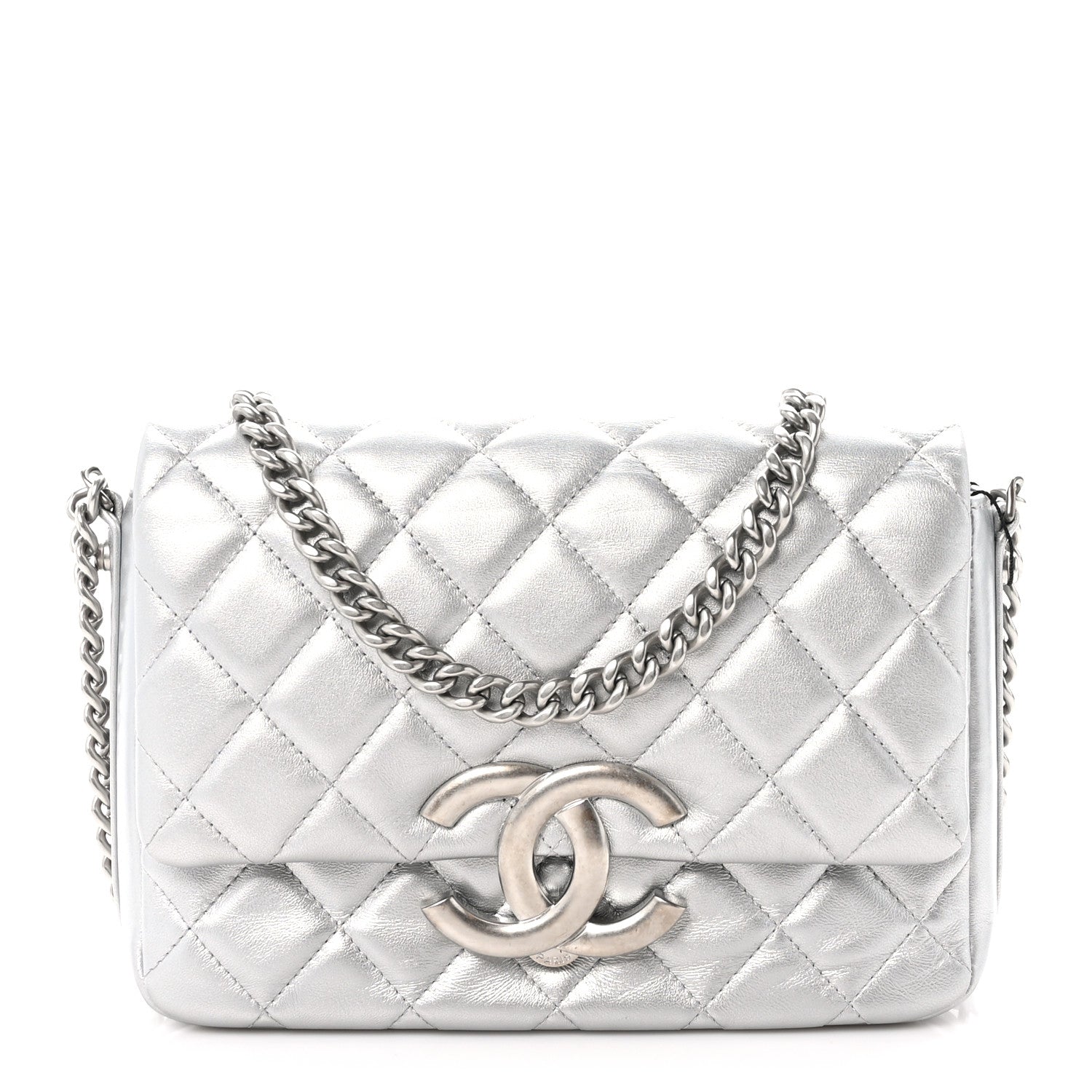 Chanel Metallic Lambskin Quilted Mini Maxi CC Flap Argent 1 of 11