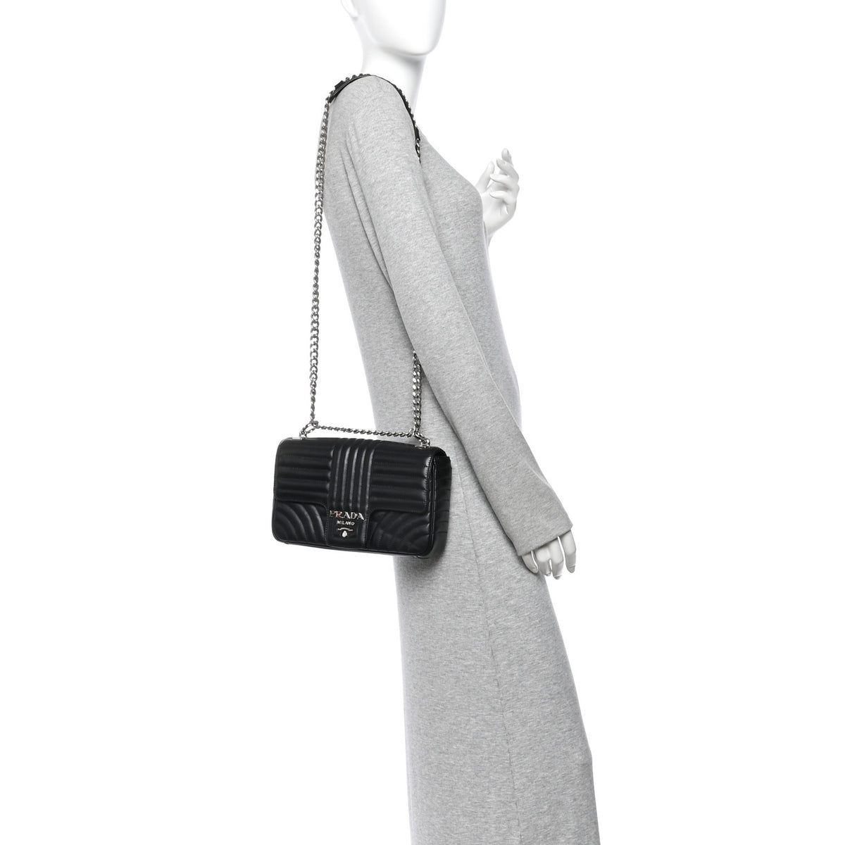 Prada Soft Calfskin Impunture Diagramme Medium Chain Flap Shoulder Bag Black 2 of 10