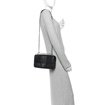 Prada Soft Calfskin Impunture Diagramme Medium Chain Flap Shoulder Bag Black 2 of 10