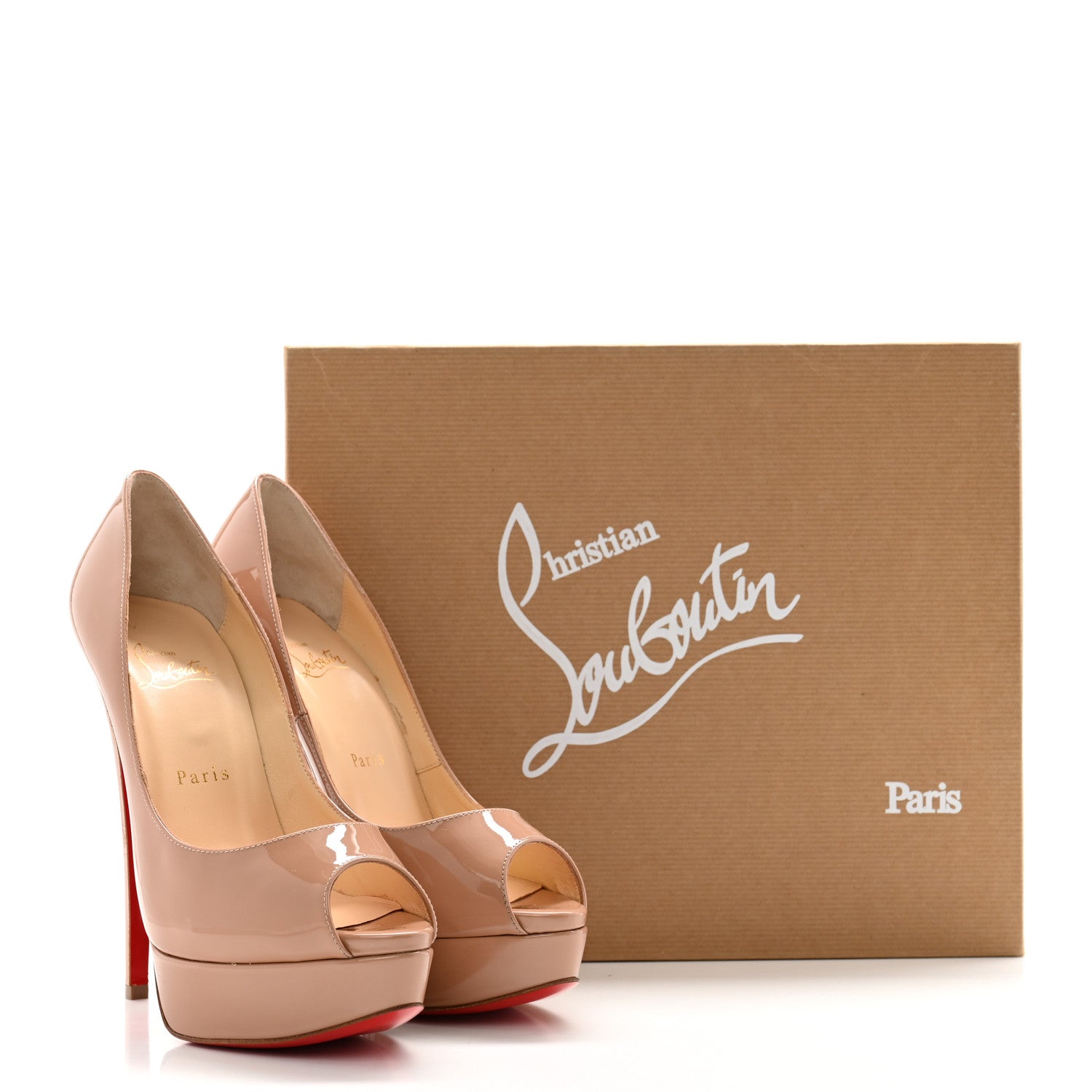 Christian Louboutin Patent Lady Peep 150 Pumps 38 Nude 12 of 12