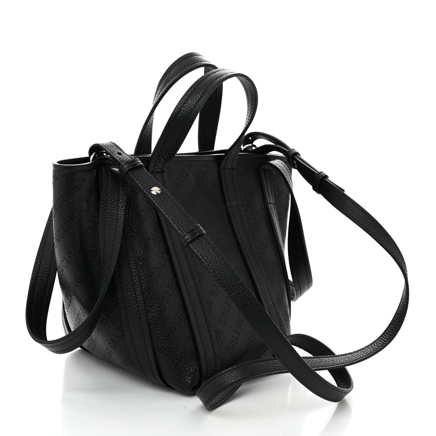 Grained Calfskin Logo Perforated XS Everyday North South Shoulder Tote Bag Black
