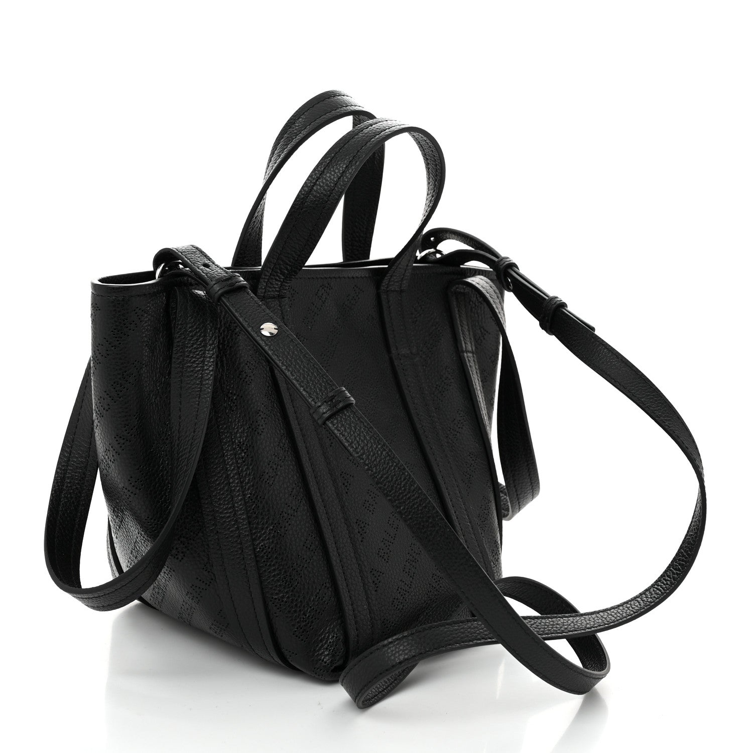 Balenciaga Grained Calfskin Logo Perforated XS Everyday North South Shoulder Tote Bag Black 3 of 10