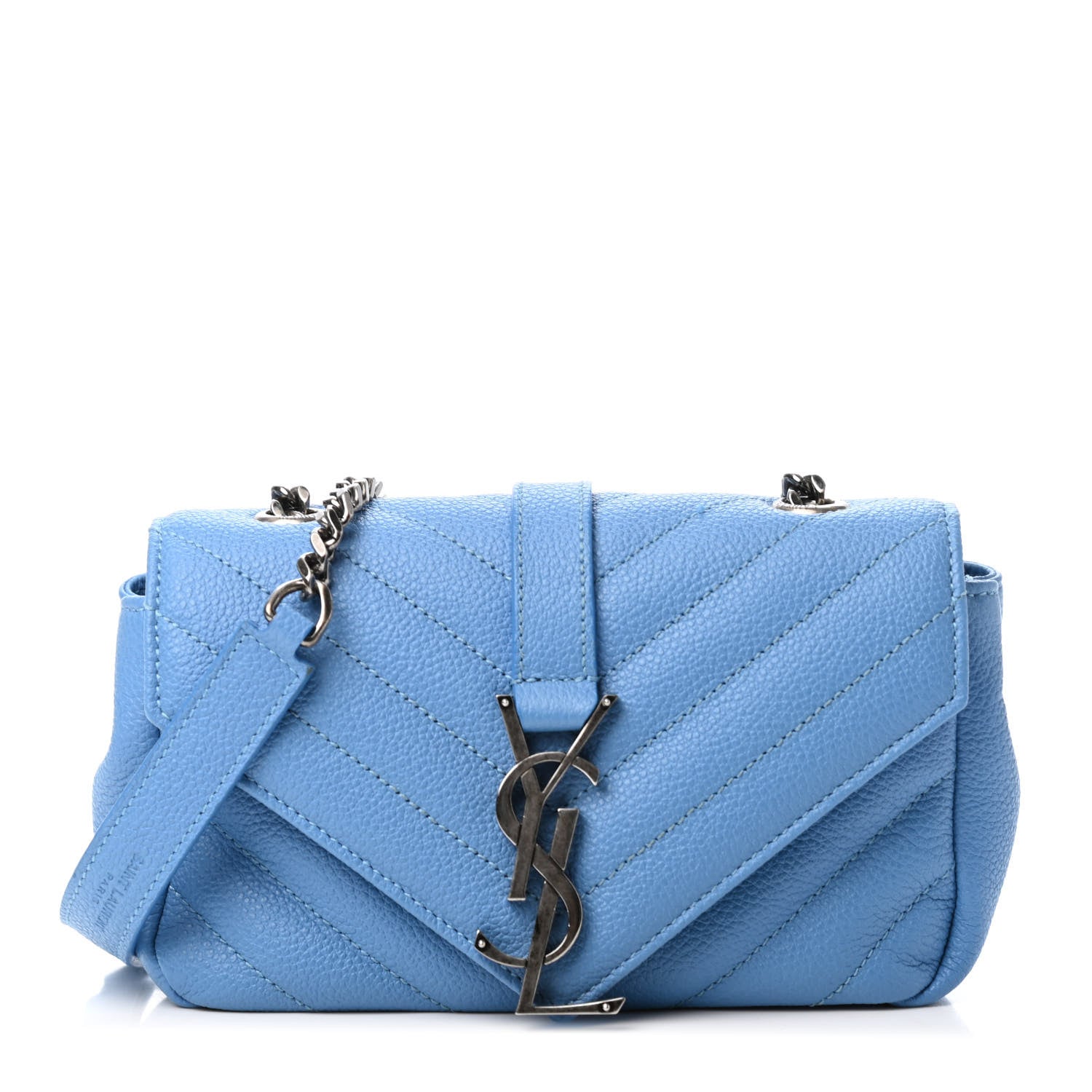 Saint Laurent Grained Calfskin Matelasse Monogram Classic Baby Chain Bag Blue 1 of 4