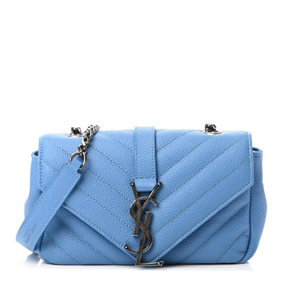 Saint Laurent Grained Calfskin Matelasse Monogram Classic Baby Chain Bag Blue 1 of 4