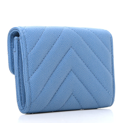Chanel Caviar Flat Chevron Quilted Flap Card Holder Blue 3 of 9