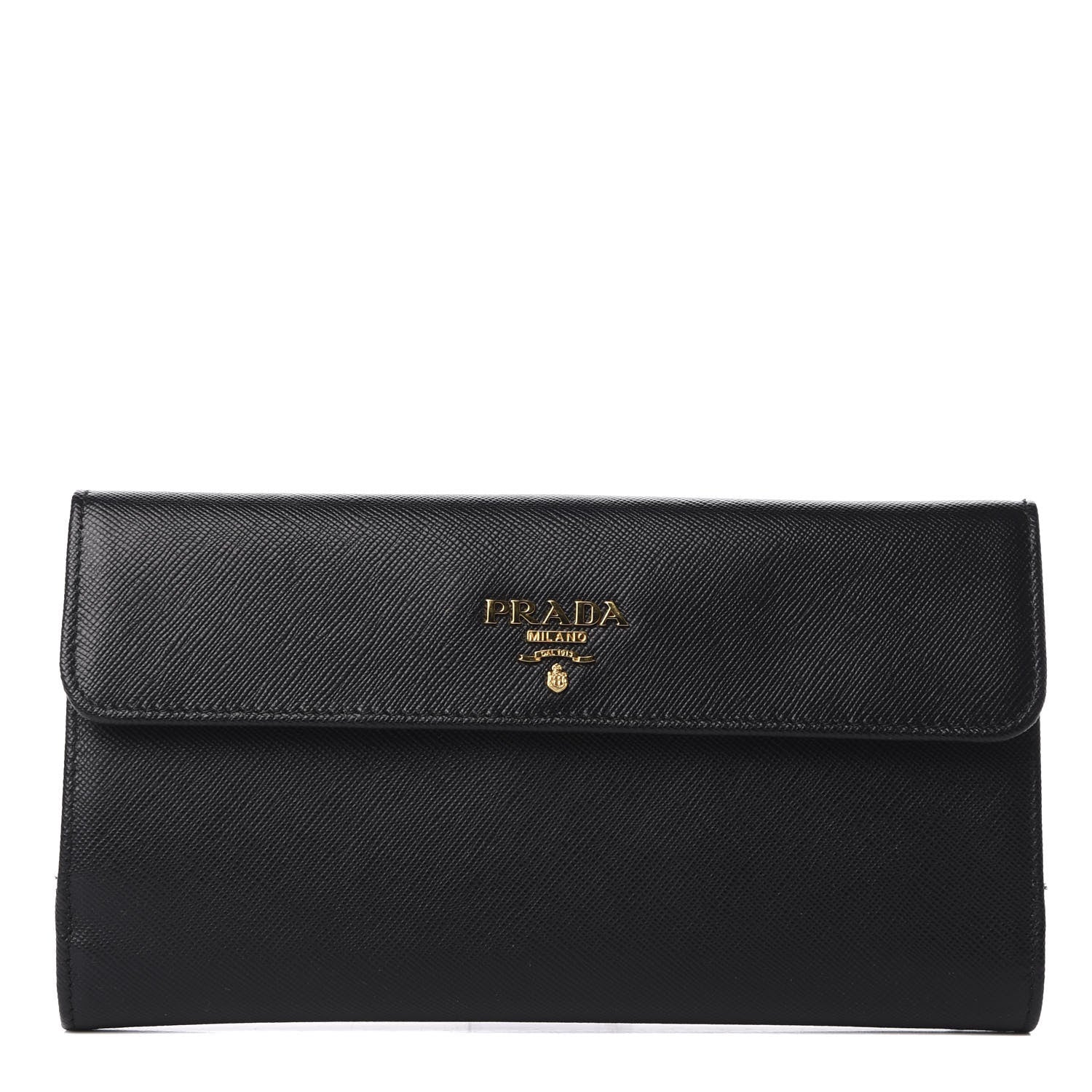 Prada Saffiano Metal Continental Flap Wallet Black 1 of 8
