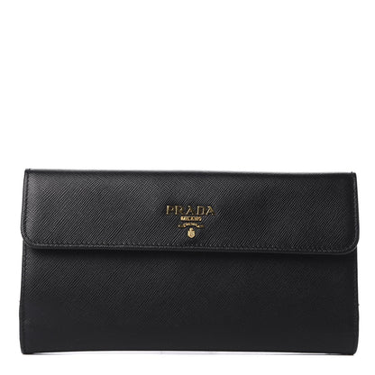 Prada Saffiano Metal Continental Flap Wallet Black 1 of 8