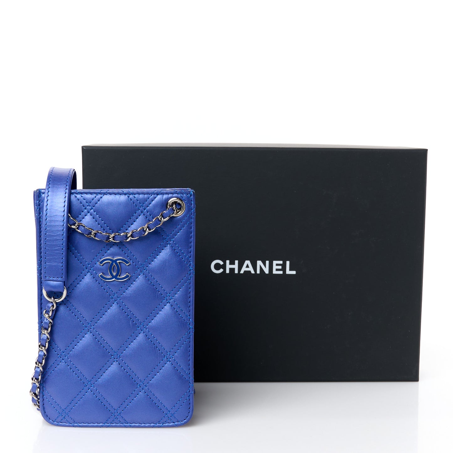 Calfskin Quilted Crossbody CC Phone Holder Dark Blue