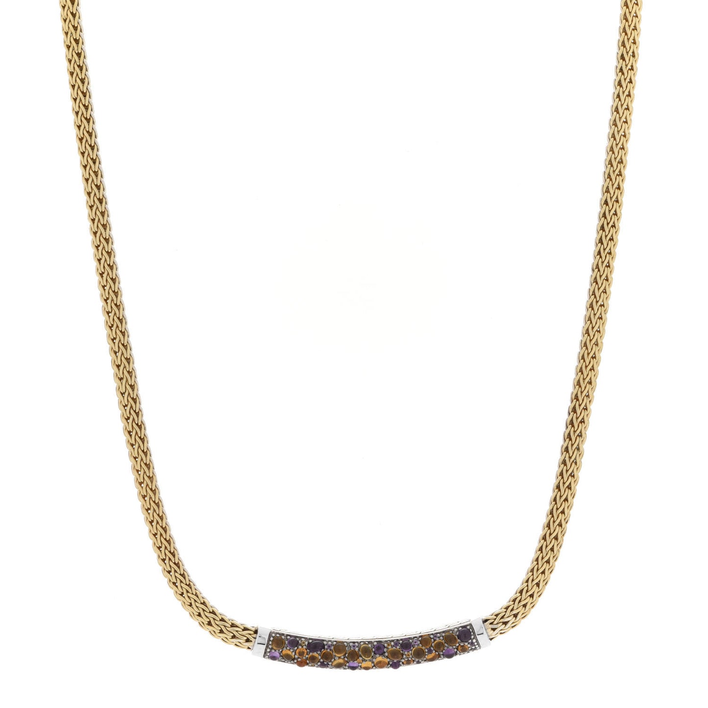 Sterling Silver 18K Yellow Gold Amethyst Citrine 5mm Classic Chain Reversible Lava Necklace