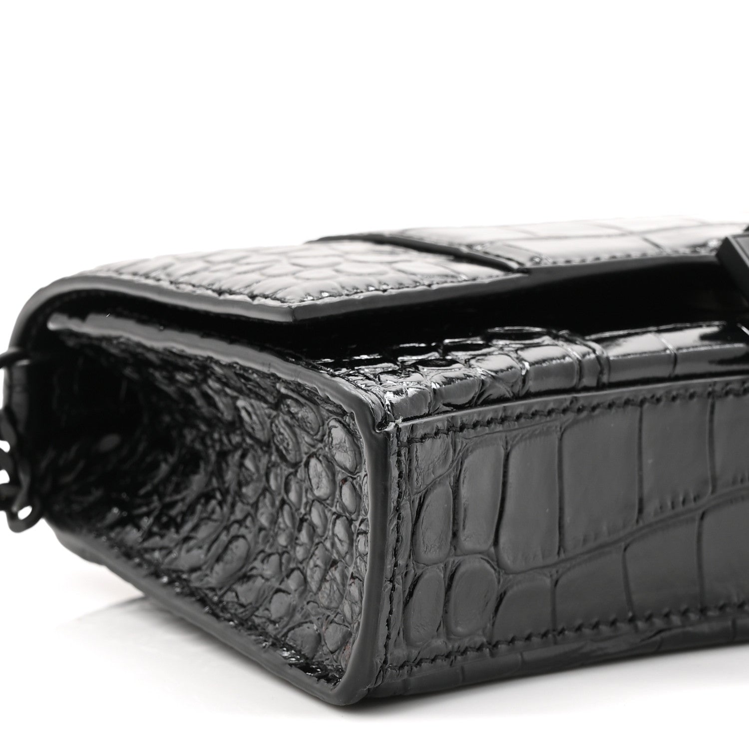 Balenciaga Shiny Calfskin Monochrome Crocodile Embossed Hourglass Chain Bag Black 14 of 17