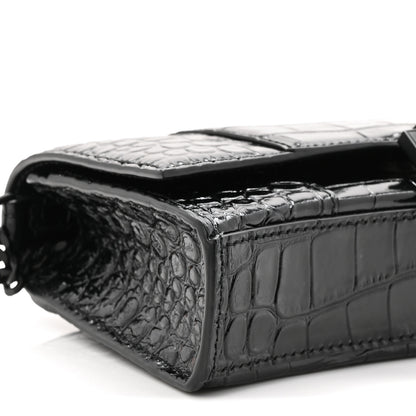 Balenciaga Shiny Calfskin Monochrome Crocodile Embossed Hourglass Chain Bag Black 14 of 17