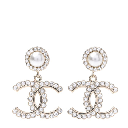 Chanel Crystal Pearl Bow-tiful CC Drop Earrings Gold 1 of 5