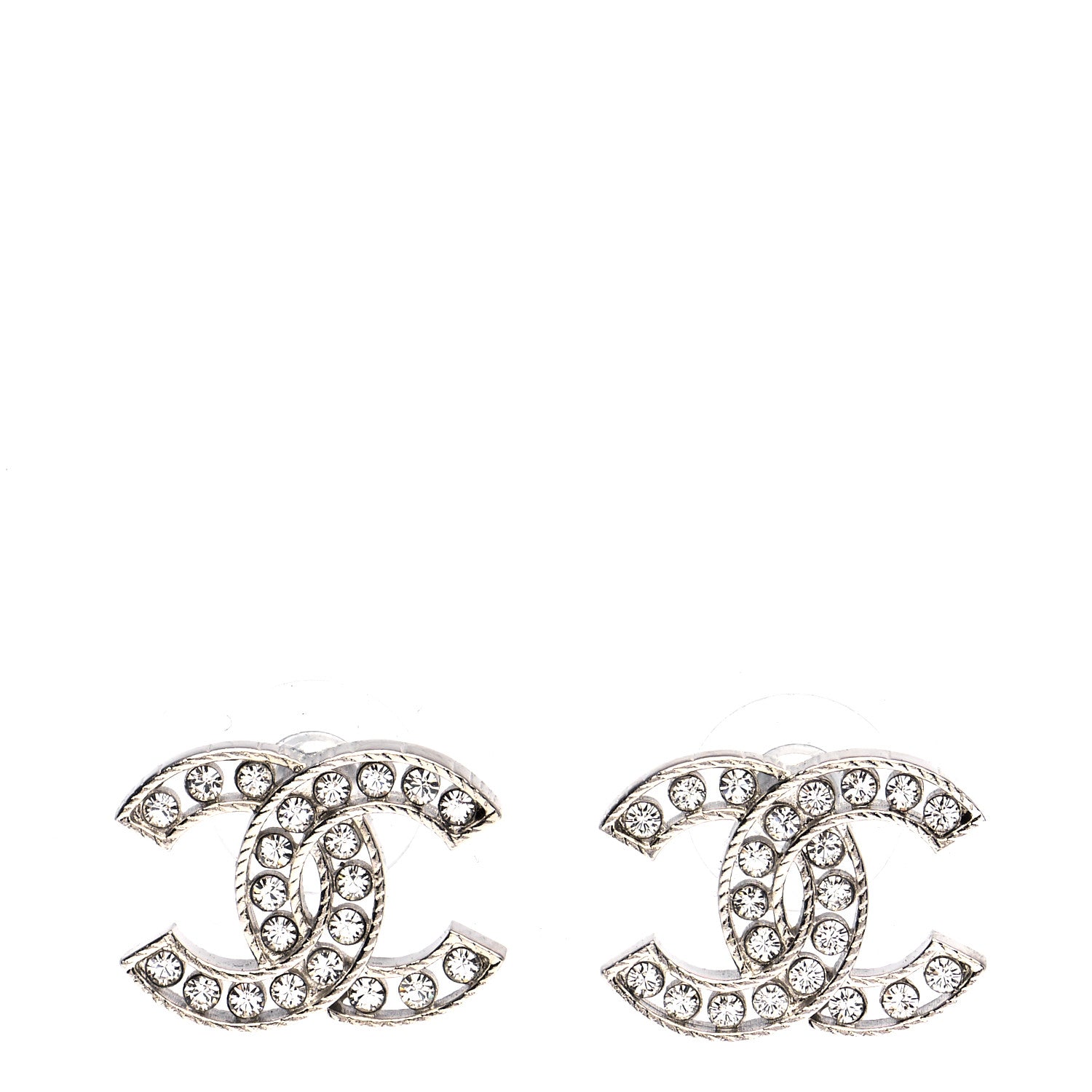 Chanel Crystal CC Chain Earrings Silver 1 of 6