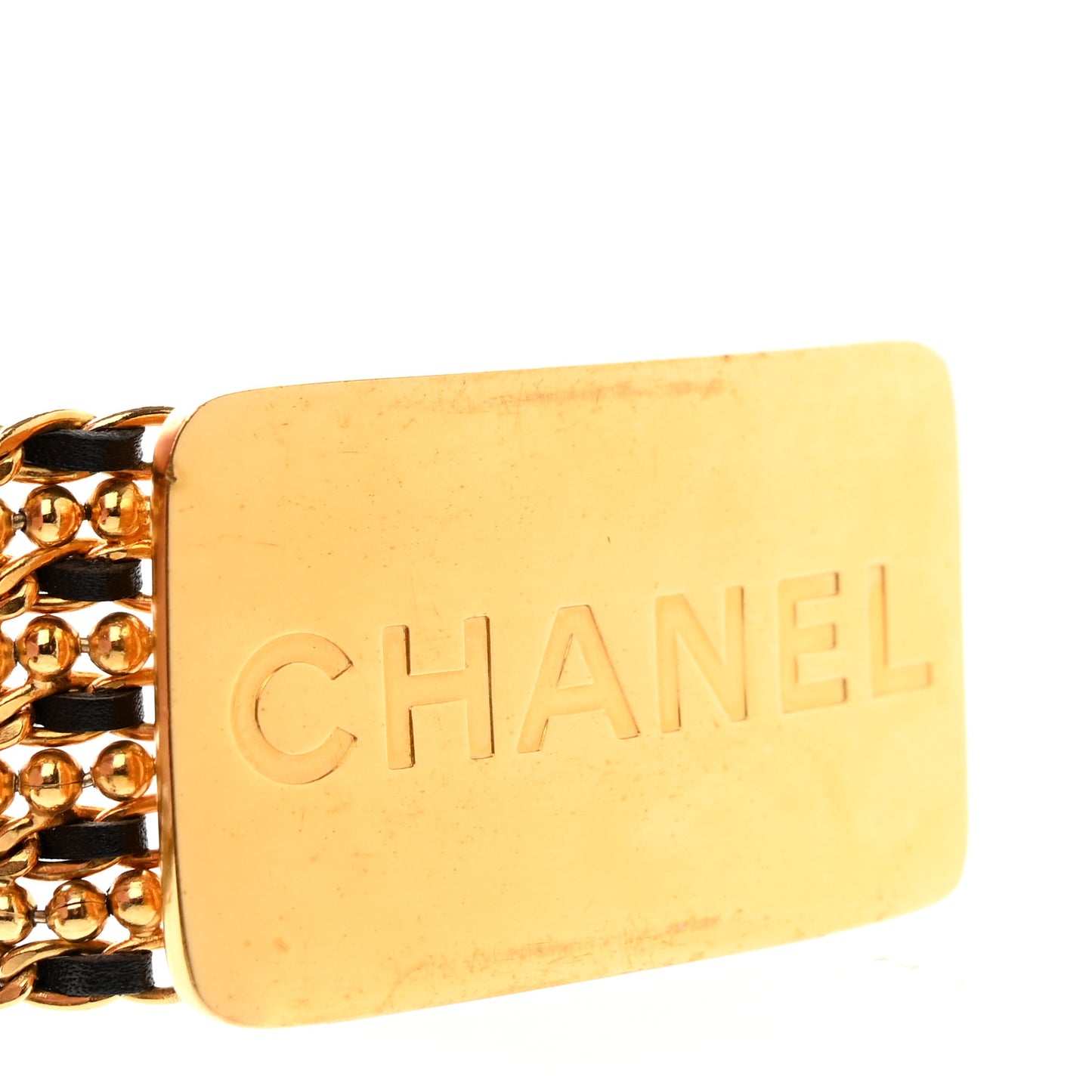 Lambskin Chain Logo Belt Black Gold