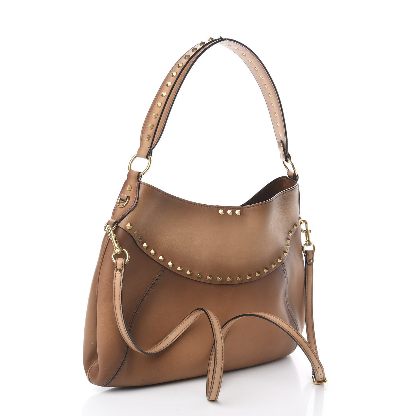 Buffed Calfskin Medium Twinkle Studs Hobo Camel