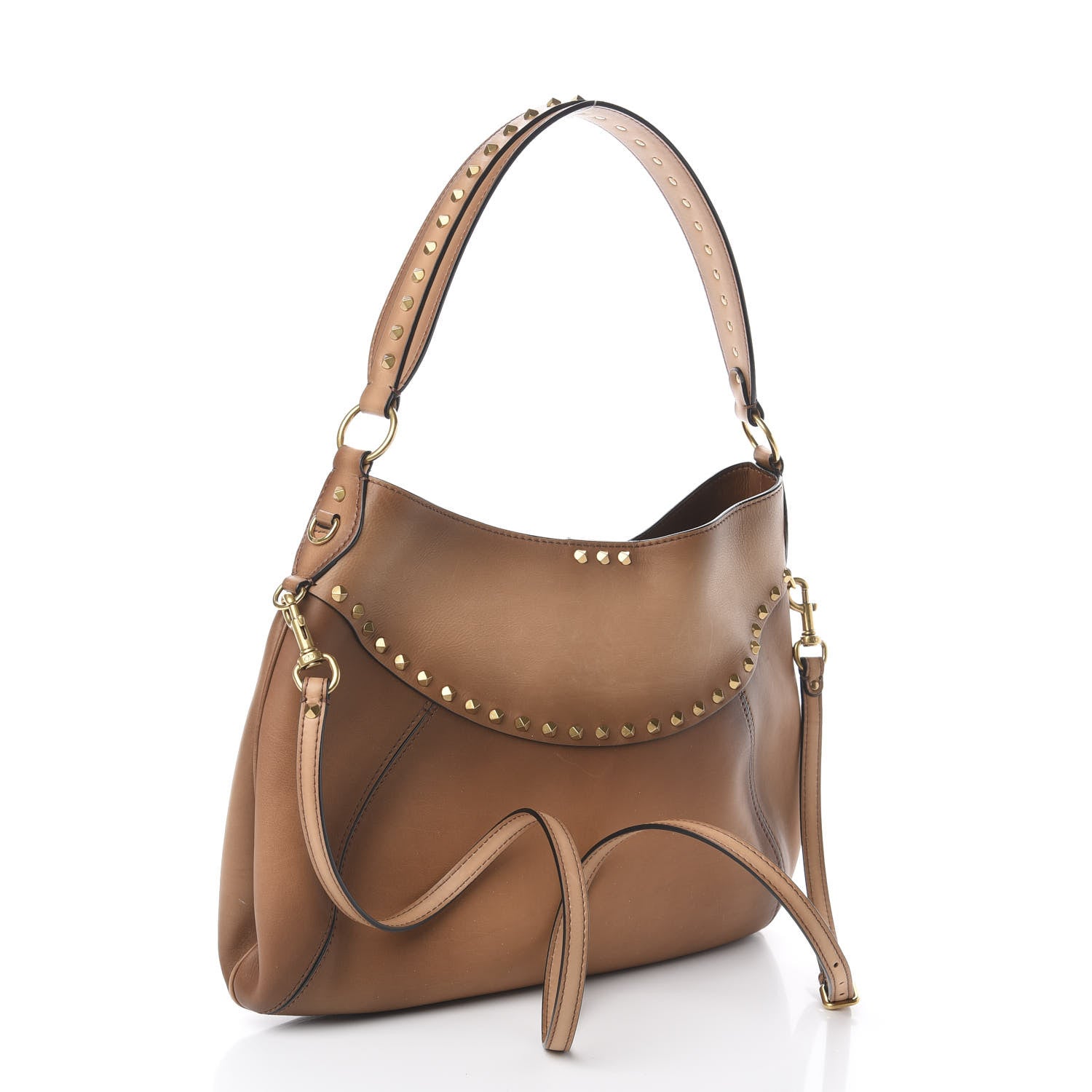 Valentino Garavani Buffed Calfskin Medium Twinkle Studs Hobo Camel 2 of 8