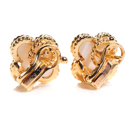 Van Cleef & Arpels 18K Yellow Gold Mother of Pearl Vintage Alhambra Earrings 3 of 7