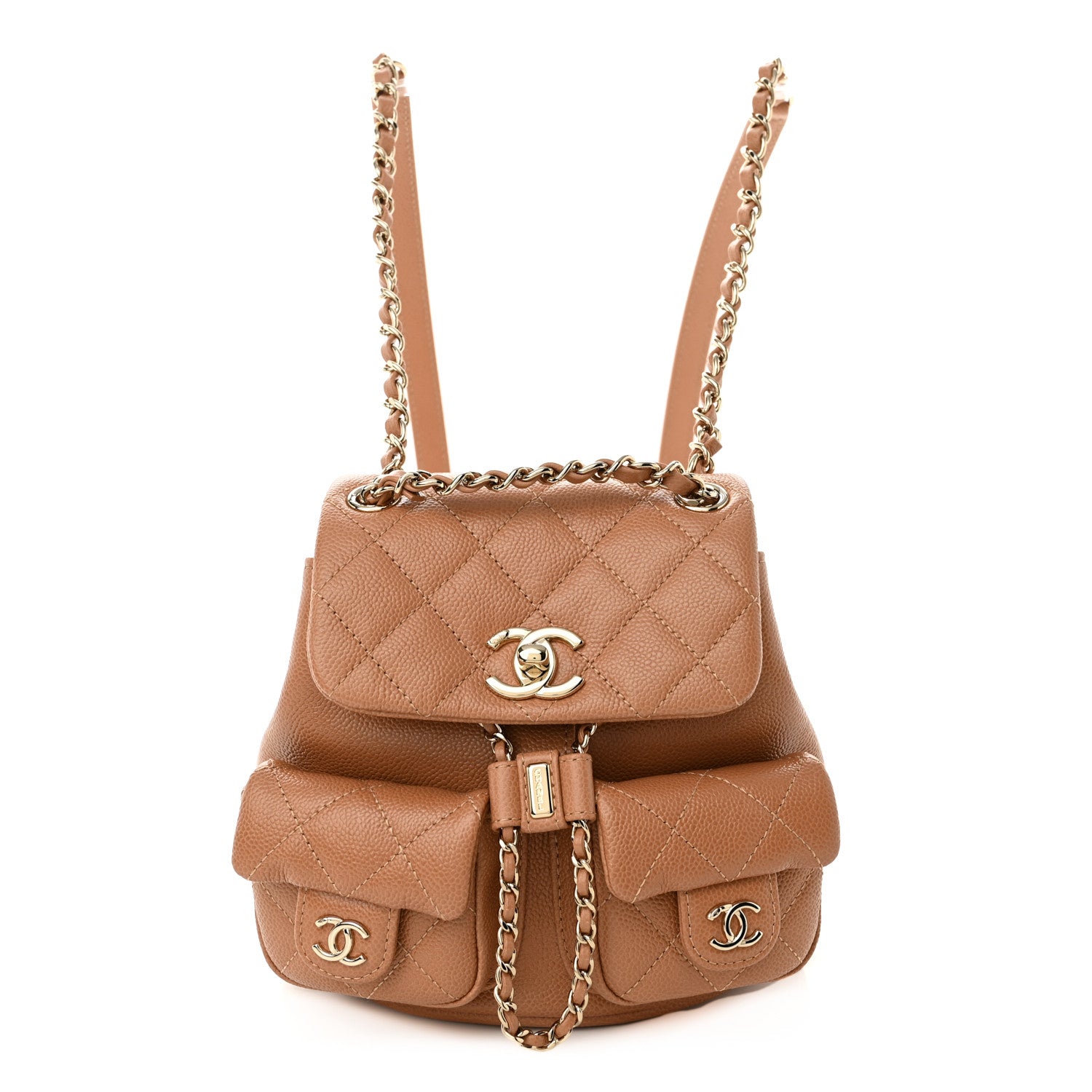 Chanel Shiny Caviar Quilted Small Duma Pockets Drawstring Backpack Dark Beige 1 of 9