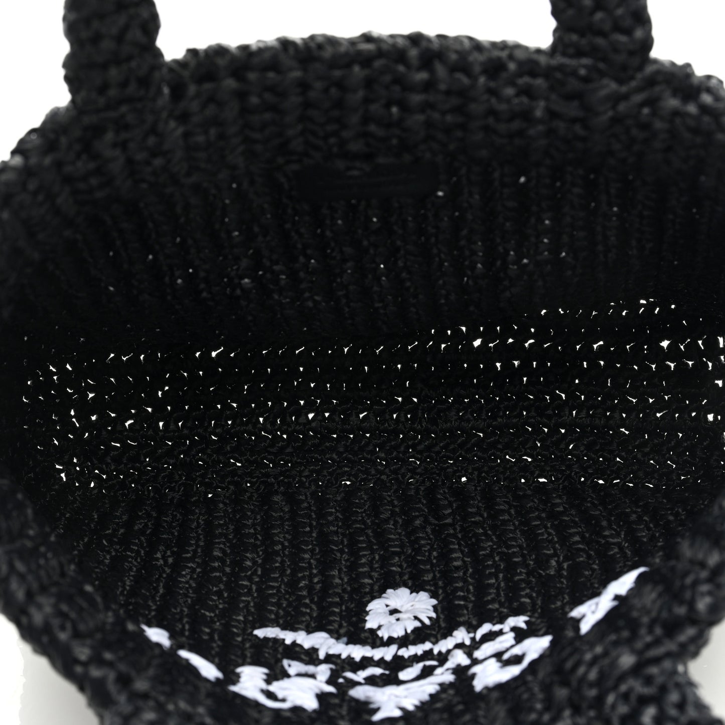 Yarn Raffia Effect Crochet Small Logo Tote Black