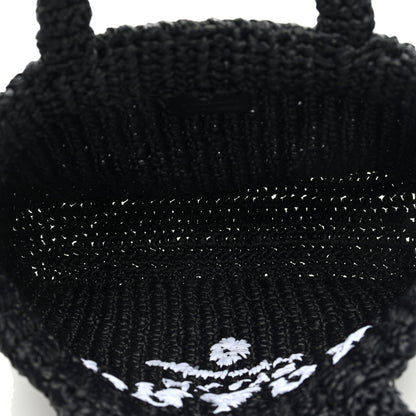 Prada Yarn Raffia Effect Crochet Small Logo Tote Black 5 of 8