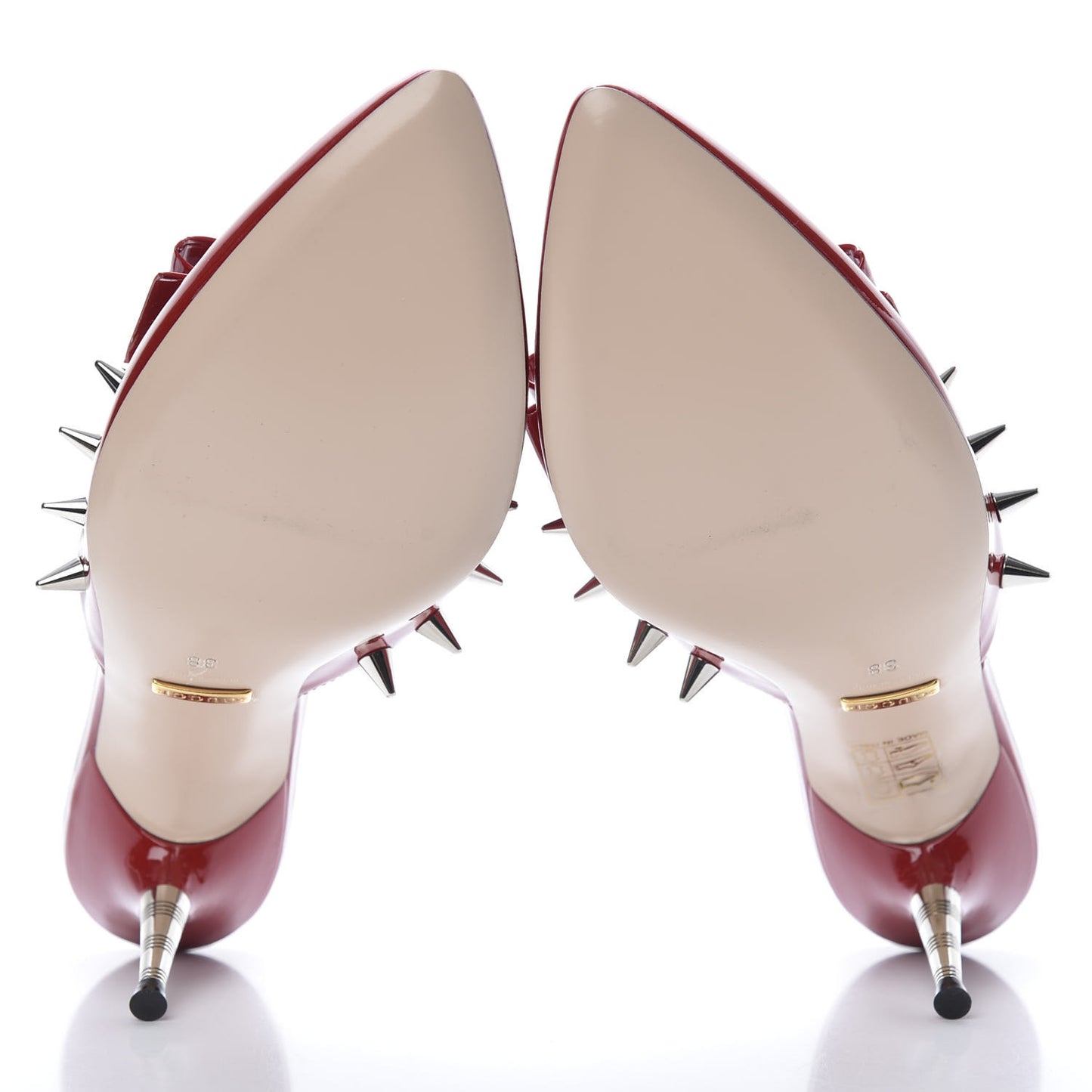 Patent GG Bow Sadie Spike Mid Heel Mules 38 Hibiscus Red