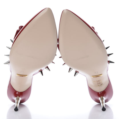 Gucci Patent GG Bow Sadie Spike Mid Heel Mules 38 Hibiscus Red 7 of 12