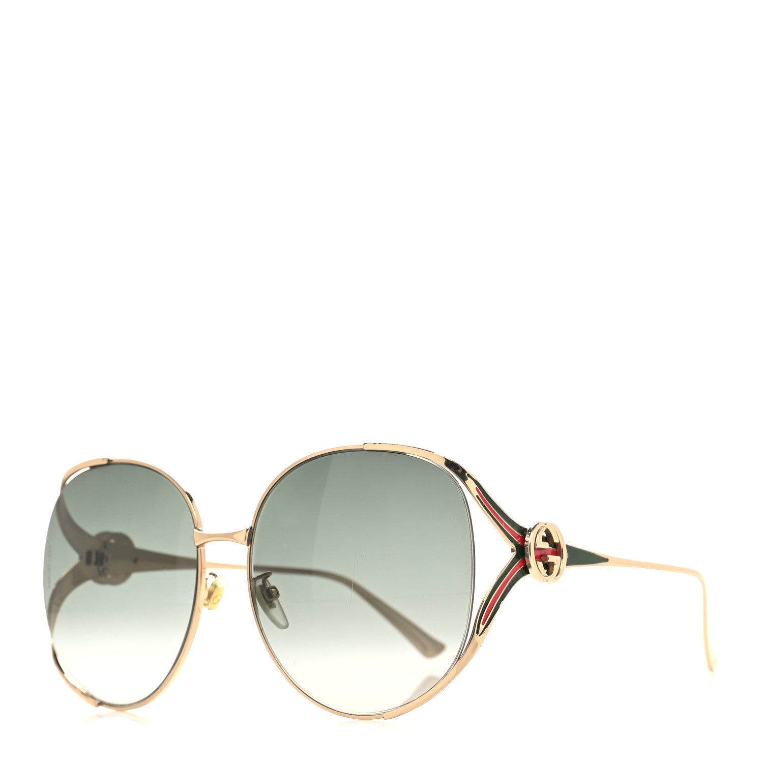 Gucci Metal Oversized Round Frame GG0225S Sunglasses Gold 1 of 9