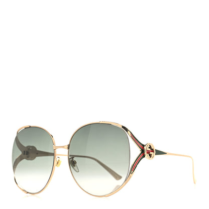 Gucci Metal Oversized Round Frame GG0225S Sunglasses Gold 1 of 9