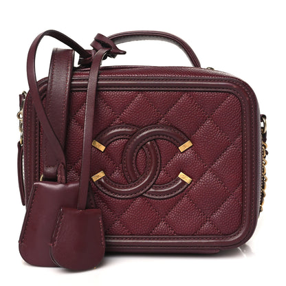Chanel Caviar Quilted Small CC Filigree Vanity Case Burgundy 1 of 12