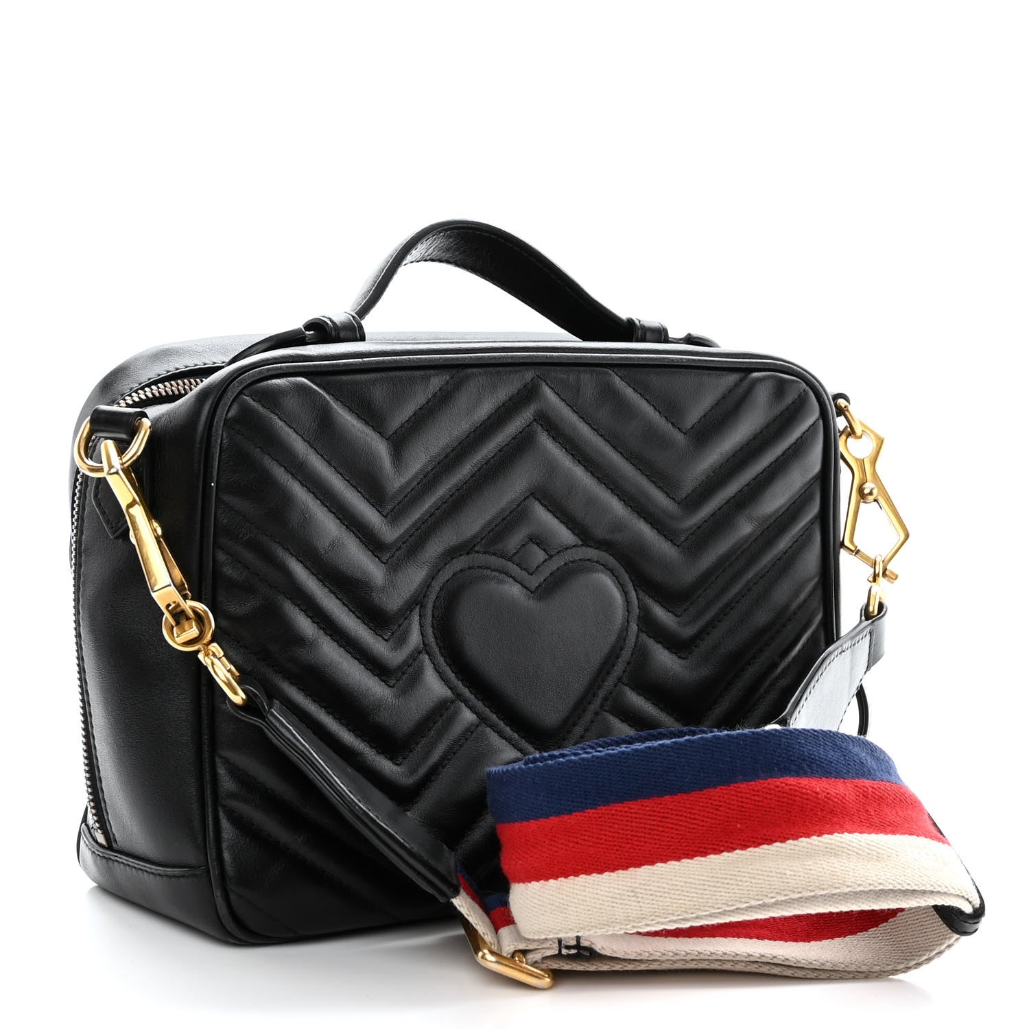 Gucci Calfskin Matelasse Sylvie Web Small GG Marmont Top Handle Shoulder Bag Black 3 of 10