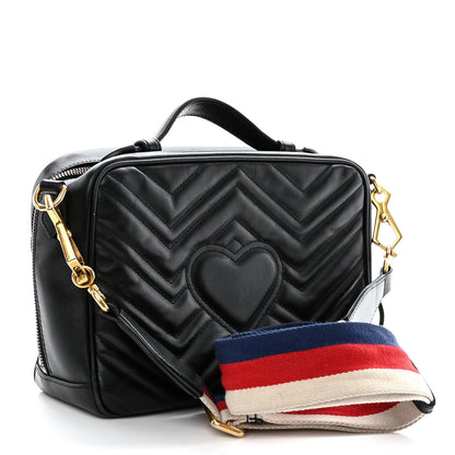 Gucci Calfskin Matelasse Sylvie Web Small GG Marmont Top Handle Shoulder Bag Black 3 of 10