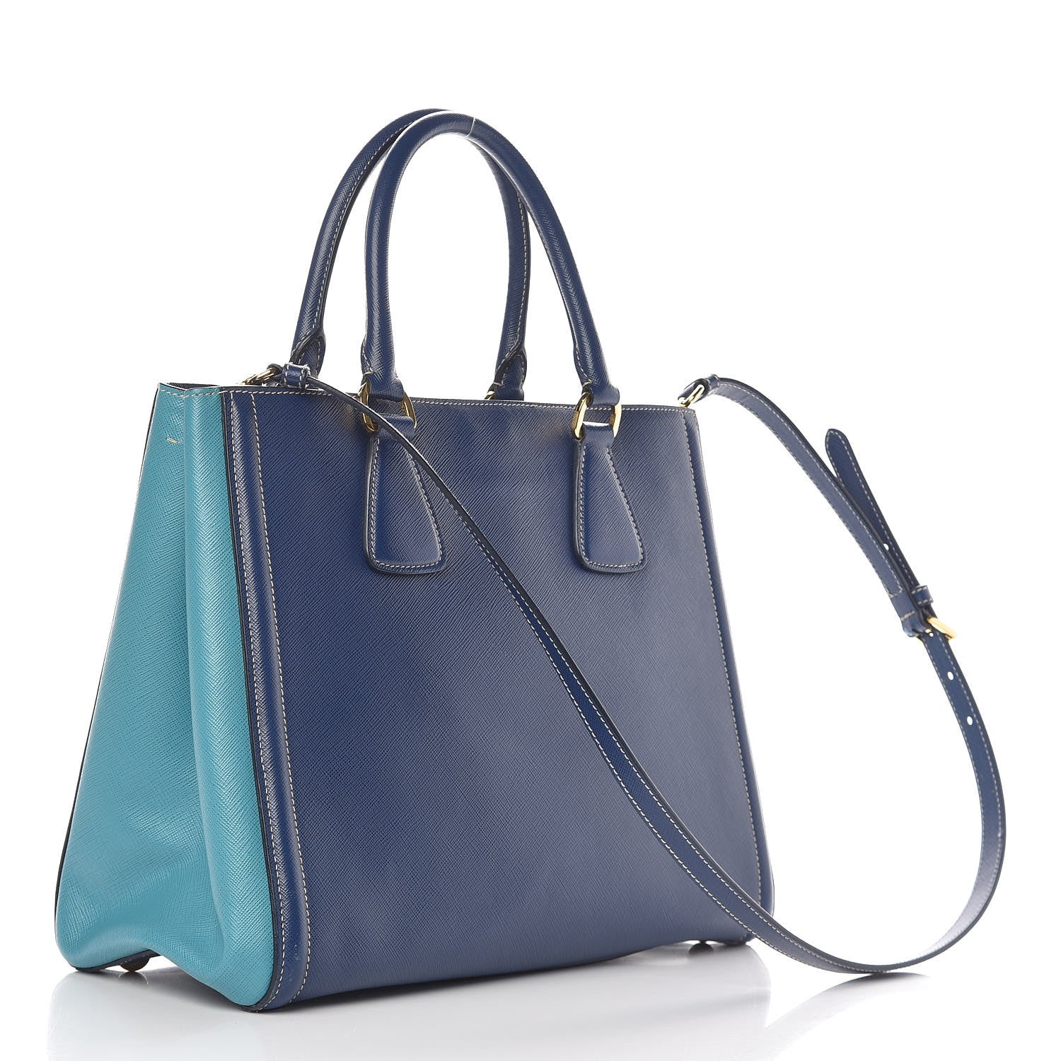 Prada Saffiano Lux Bi-Color Small Tote Bluette Turchese 3 of 17