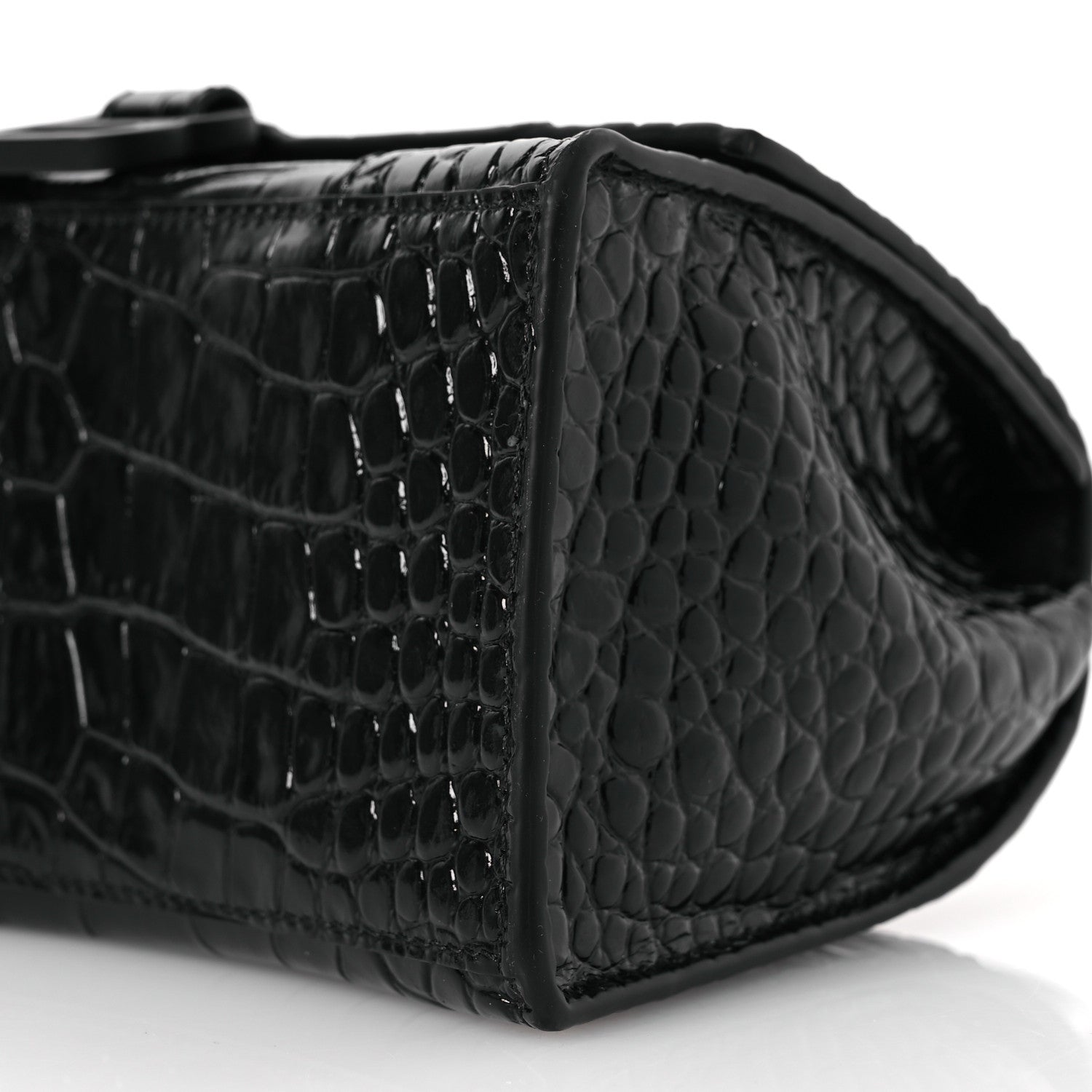 Balenciaga Shiny Calfskin Monochrome Crocodile Embossed Small Hourglass Top Handle Bag Black 12 of 12