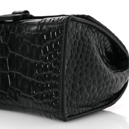 Balenciaga Shiny Calfskin Monochrome Crocodile Embossed Small Hourglass Top Handle Bag Black 12 of 12
