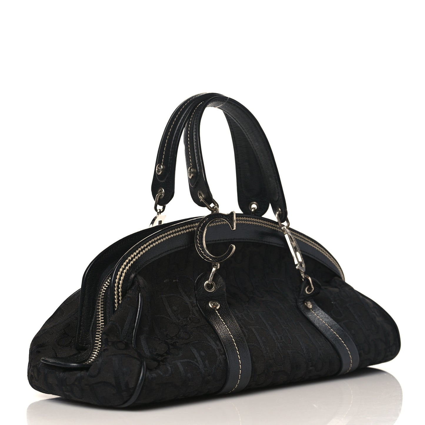 Monogram Vintage Flowers Frame Satchel Black