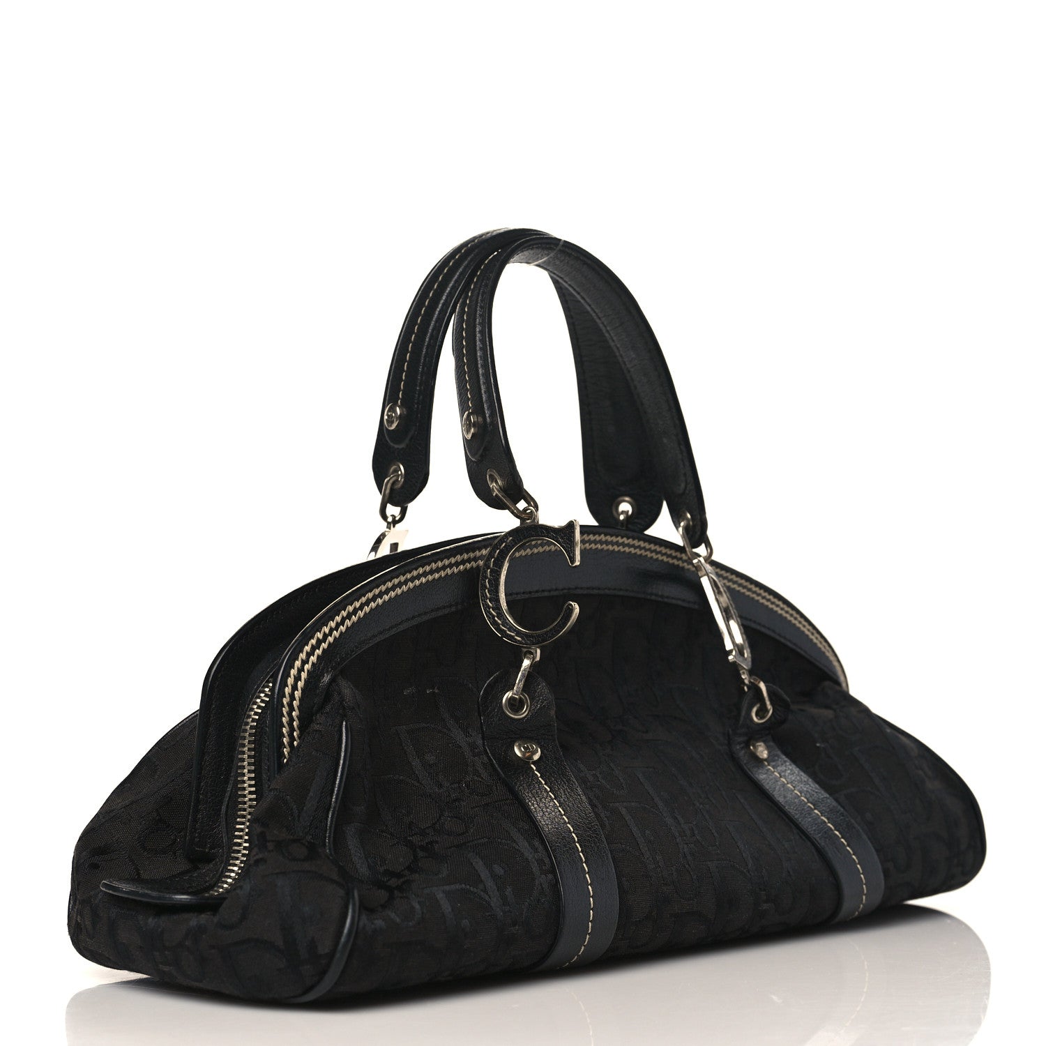 Christian Dior Monogram Vintage Flowers Frame Satchel Black 3 of 11