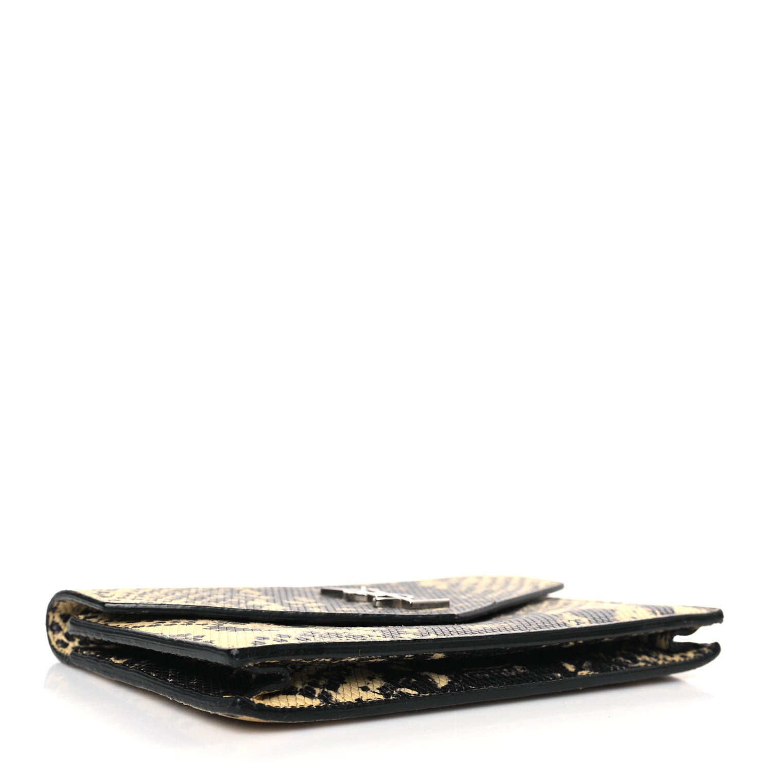 Saint Laurent Calfskin Snakeskin Embossed Monogram Envelope Chain Wallet Beige Black 4 of 8