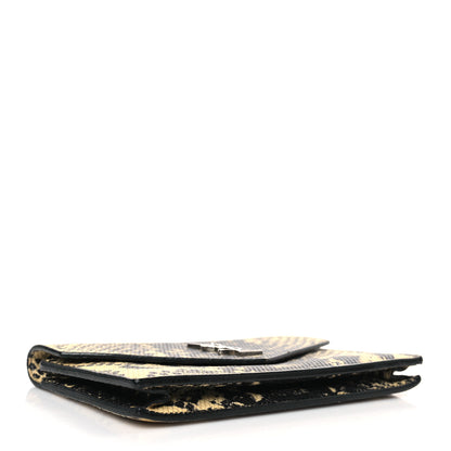 Saint Laurent Calfskin Snakeskin Embossed Monogram Envelope Chain Wallet Beige Black 4 of 8