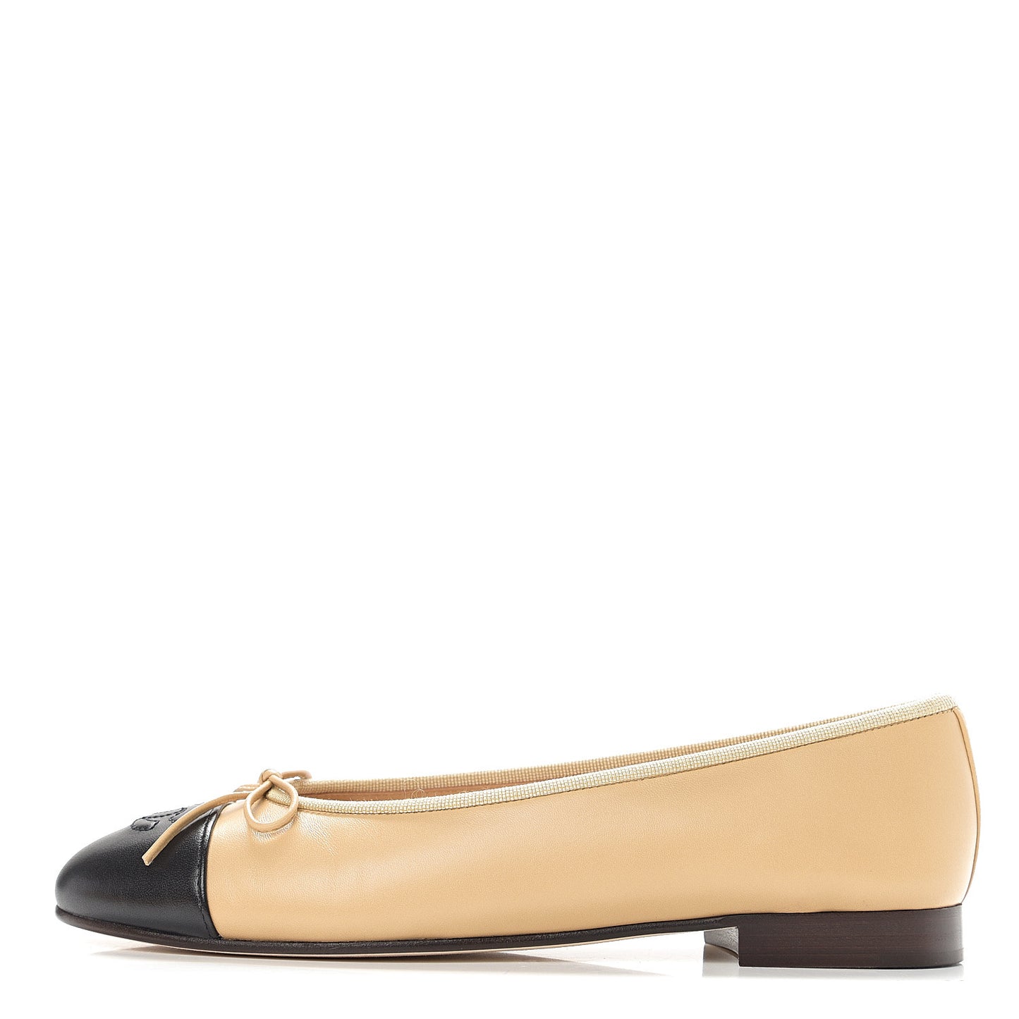 Lambskin Cap Toe CC Ballerina Flats 38 Beige Black