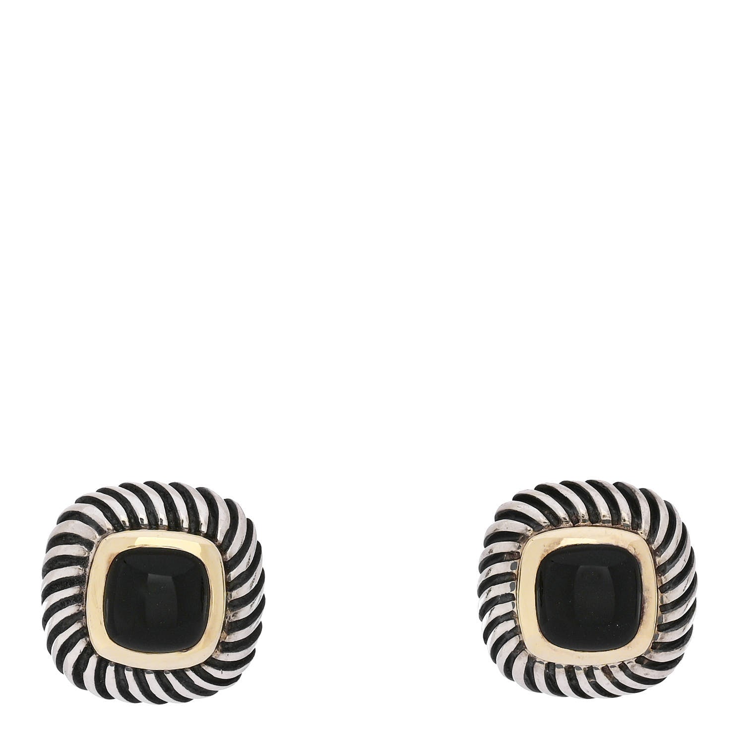 David Yurman Sterling Silver 14K Yellow Gold Black Onyx 7mm Albion Earrings 1 of 4