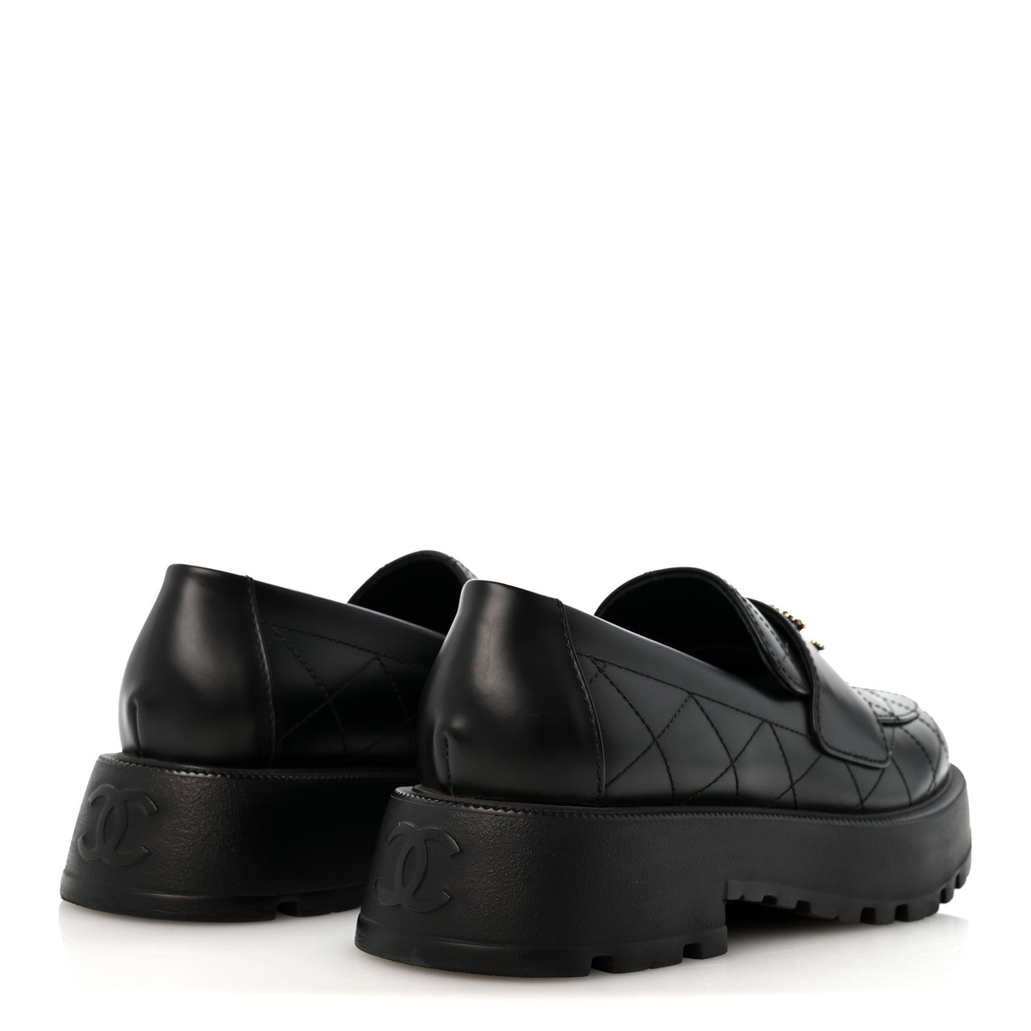 Chanel Calfskin Stitched CC Loafers 39 Black 5 of 10