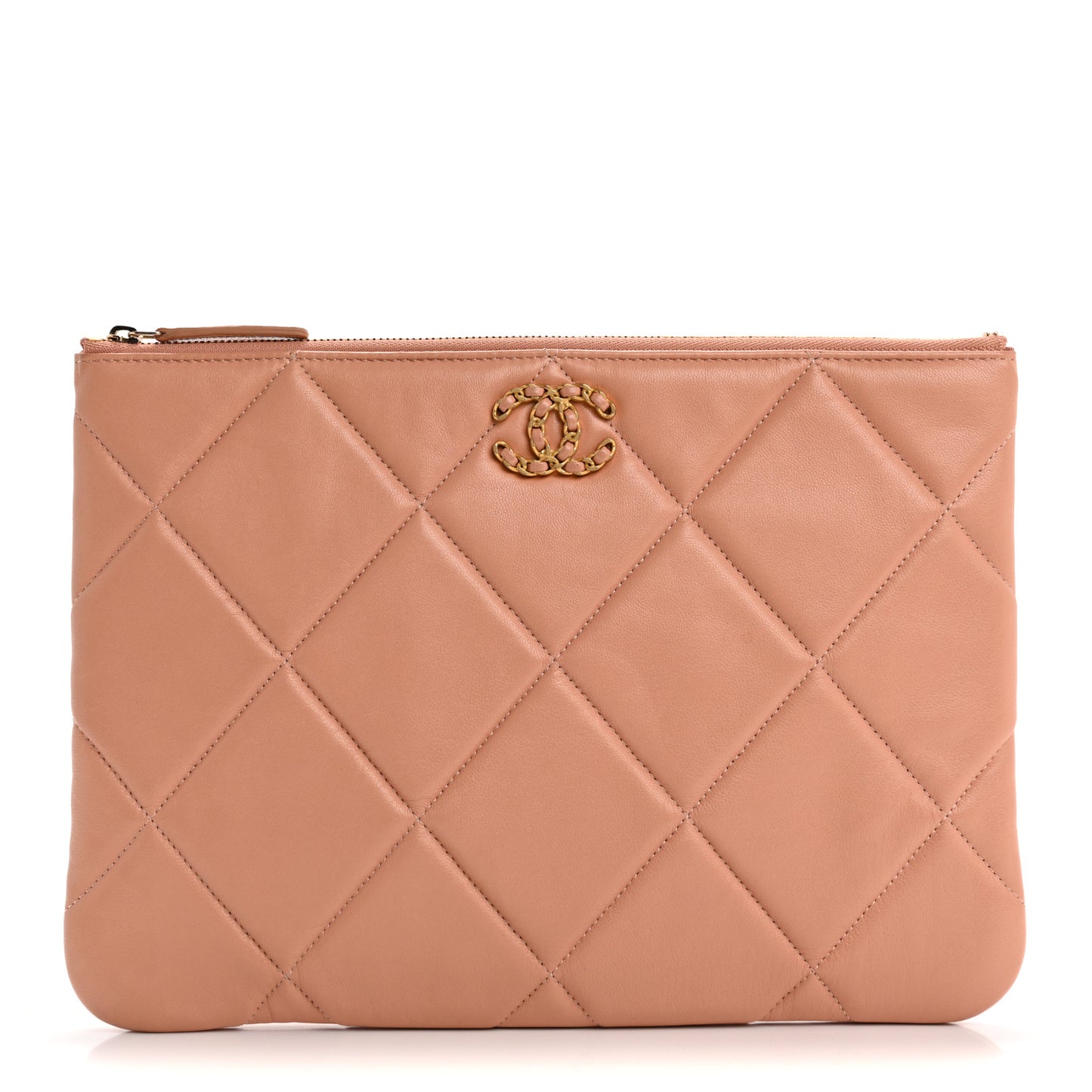 Goatskin Large Chanel 19 Pouch Pink