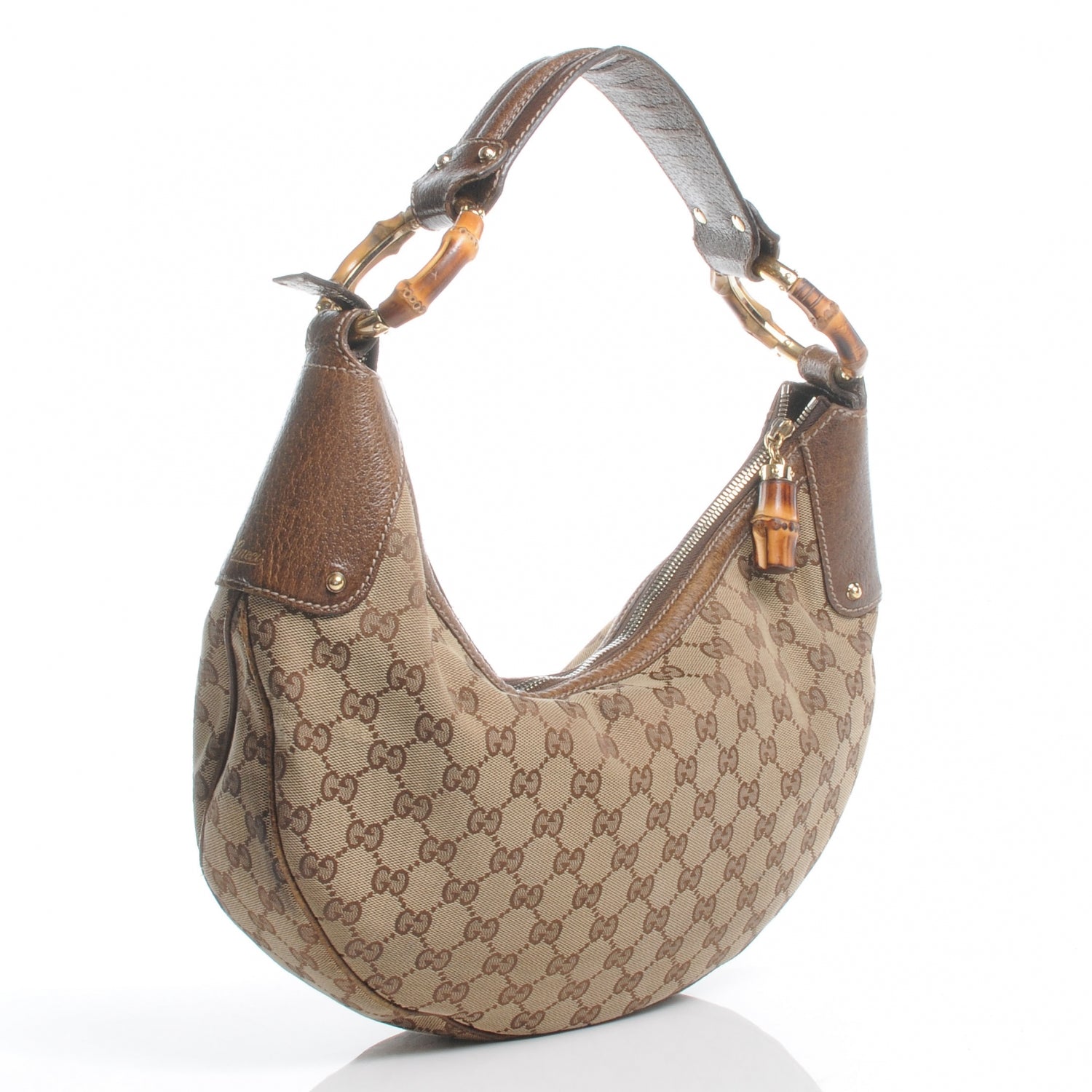 Gucci Monogram Web Bamboo Ring Hobo Brown 3 of 9