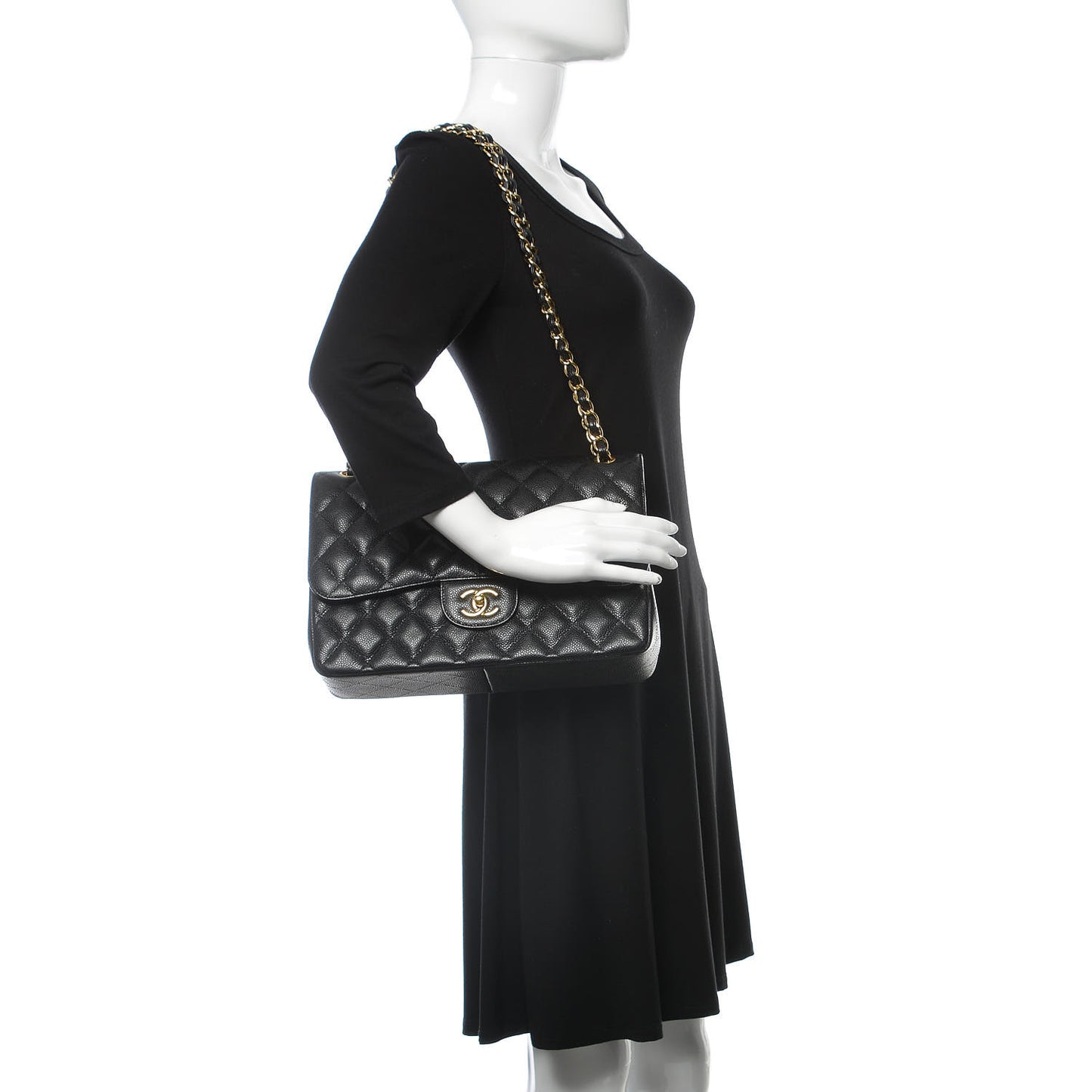 Caviar Quilted Jumbo Double Flap Black
