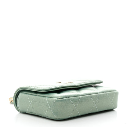 Chanel Iridescent Caviar Quilted Pearl On Top Coin Purse With Chain Light Green 3 of 8