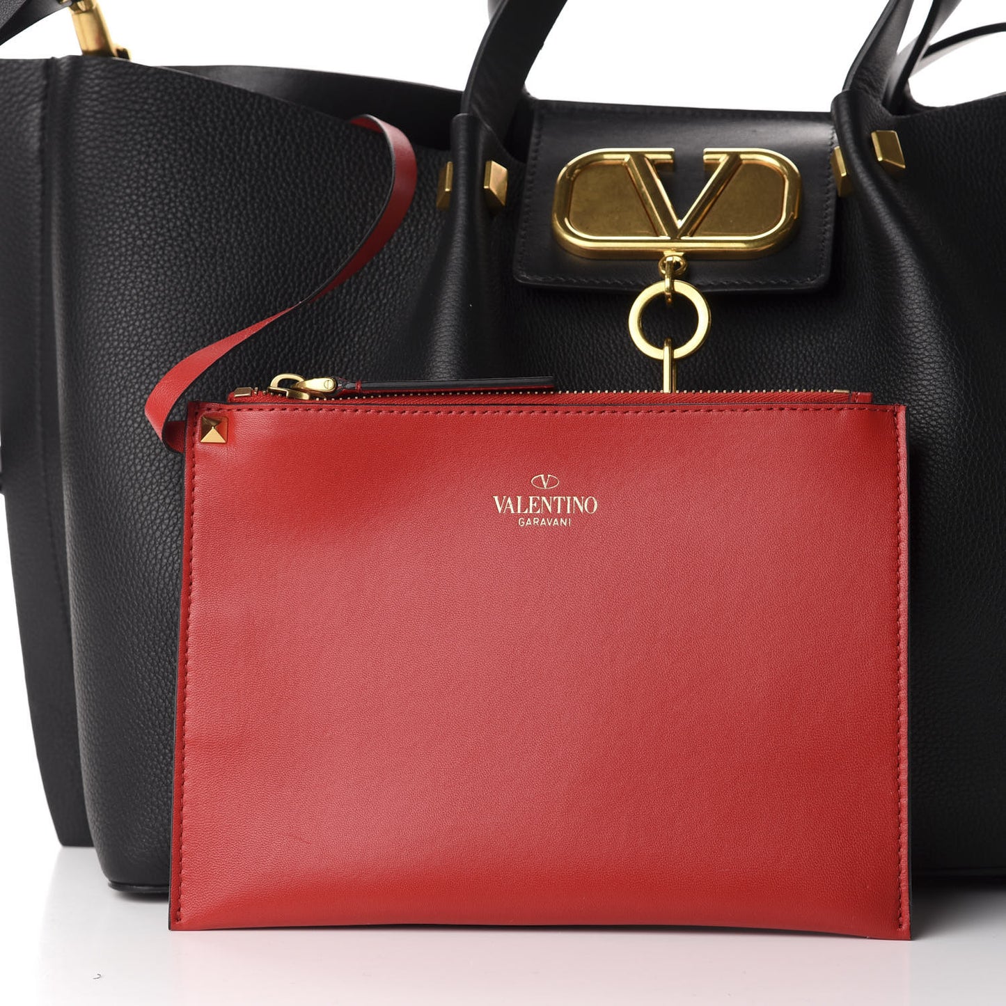 Grainy Calfskin Medium VLogo Escape Shopper Black