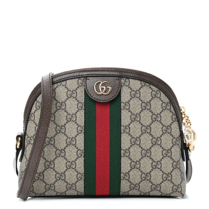 Gucci GG Supreme Monogram Textured Dollar Calfskin Web Small Ophidia Dome Shoulder Bag Beige Ebony New Acero 1 of 9